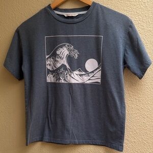 ROMWE Navy Wave Graphic Tee